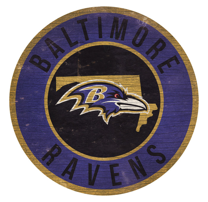 Baltimore Ravens Sign Wood 12 Inch Round State Design-0