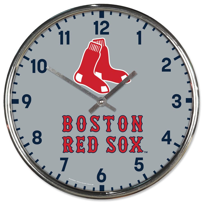 Boston Red Sox Round Chrome Wall Clock Periodic Restock-0