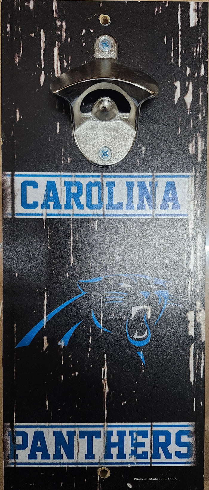 Carolina Panthers Sign Wood 5x11 Bottle Opener Alternate-0