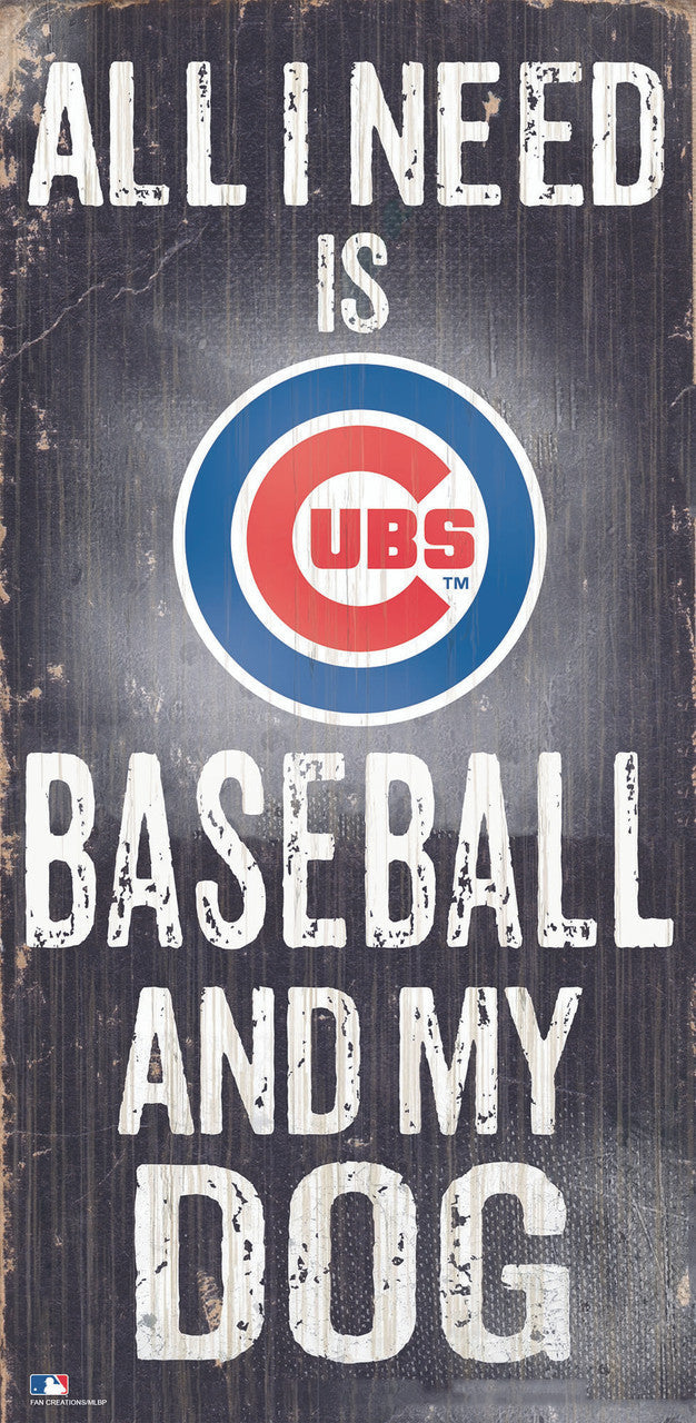 Chicago Cubs Sign Wood 6x12 Baseball and Dog Design-0