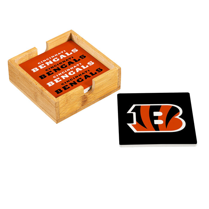 Cincinnati Bengals Coaster Set 4 Piece with Wood Caddy-0