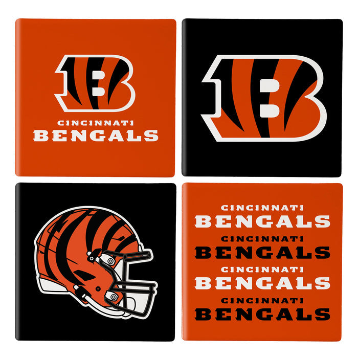 Cincinnati Bengals Coaster Set 4 Piece with Wood Caddy-1