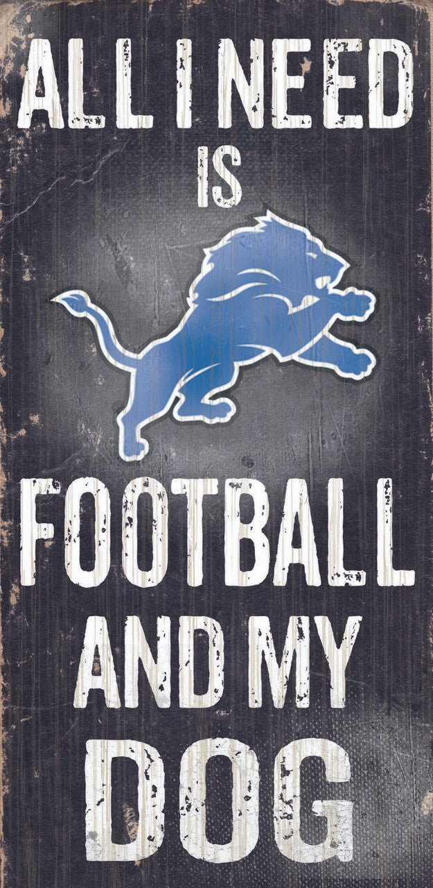 Detroit Lions Wood Sign - Football and Dog 6"x12"-0