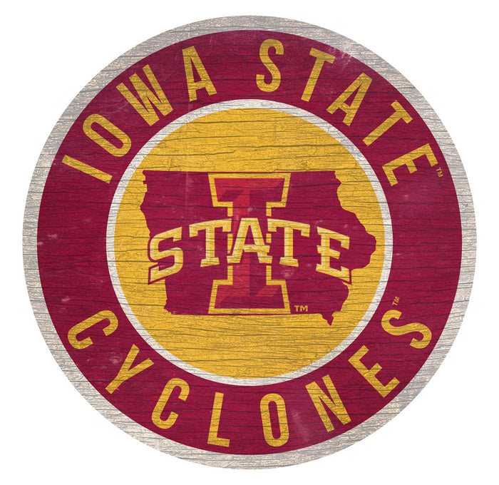 Iowa State Cyclones Sign Wood 12 Inch Round State Design-0