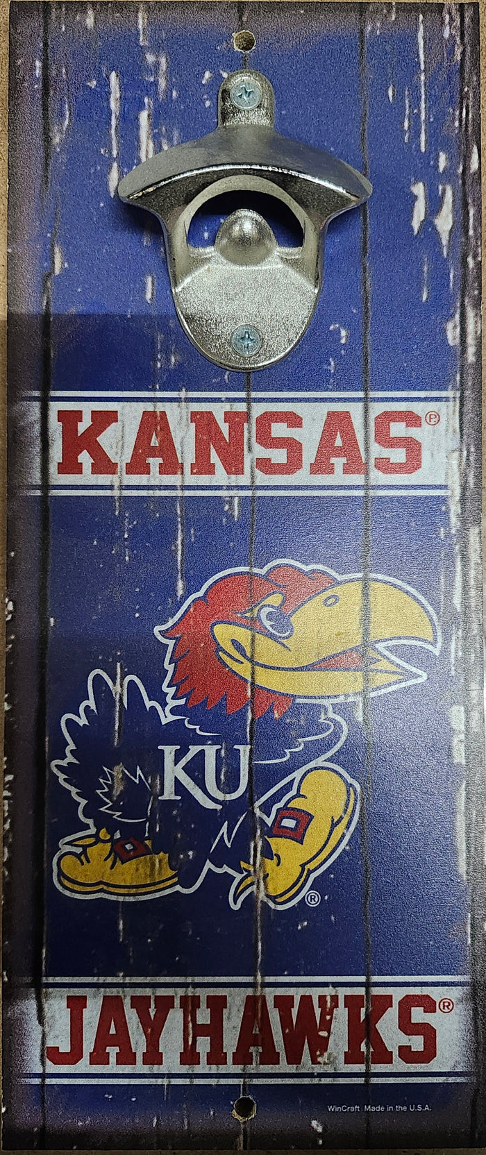 Kansas Jayhawks Sign Wood 5x11 Bottle Opener Alternate-0