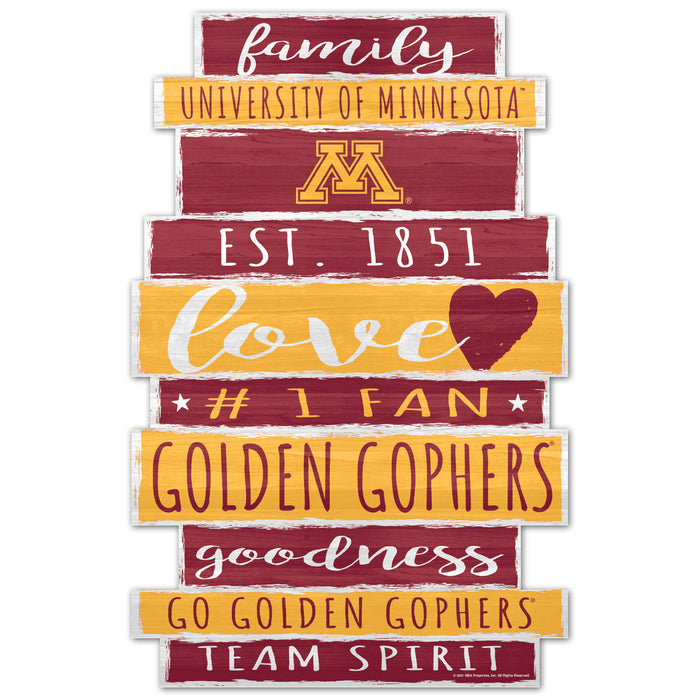 Minnesota Golden Gophers Sign 11x17 Wood Family Word-0