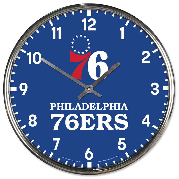 Philadelphia 76ers Clock Round Wall Style Chrome Periodic Restock-0