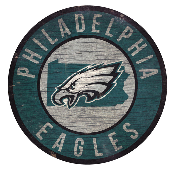 Philadelphia Eagles Sign Wood 12 Inch Round State Design-0