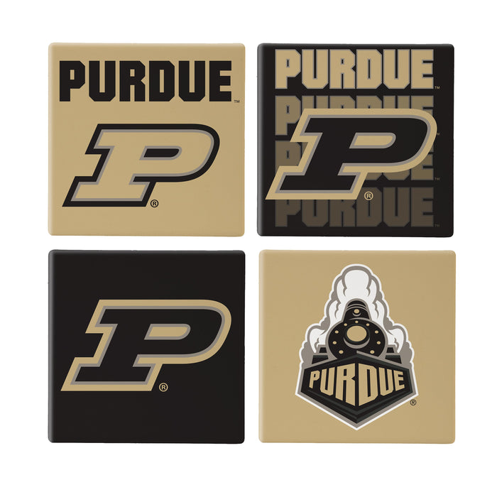 Purdue Boilermakers Coaster Set 4 Piece with Wood Caddy-0